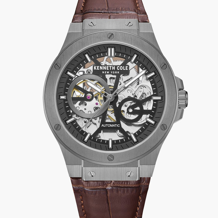 Kenneth Cole Quartz Multifunction Grey Dial Leather Strap Men's Watch, KCWGX0063901MN