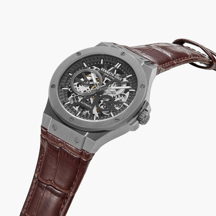 Kenneth Cole Quartz Multifunction Grey Dial Leather Strap Men's Watch, KCWGX0063901MN