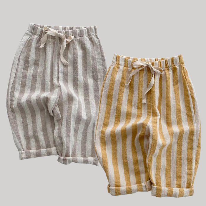Kids Linen Striped Pants – Black, Grey & Yellow