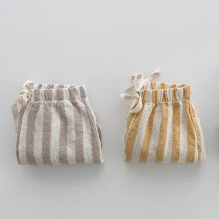 Kids Linen Striped Pants – Black, Grey & Yellow