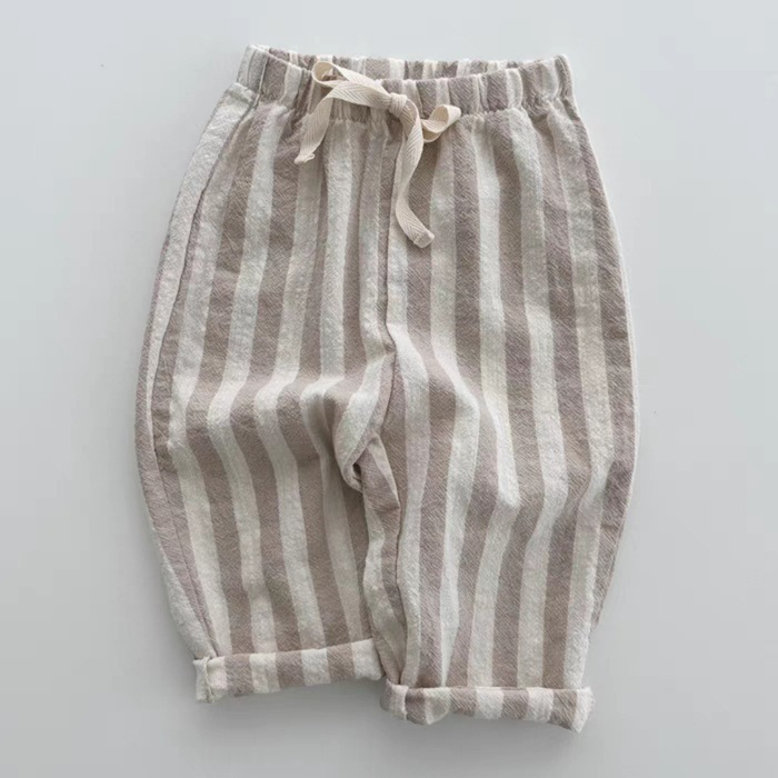 Kids Linen Striped Pants – Black, Grey & Yellow