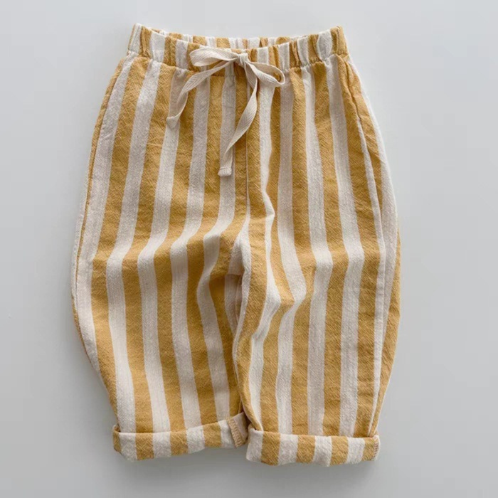 Kids Linen Striped Pants – Black, Grey & Yellow