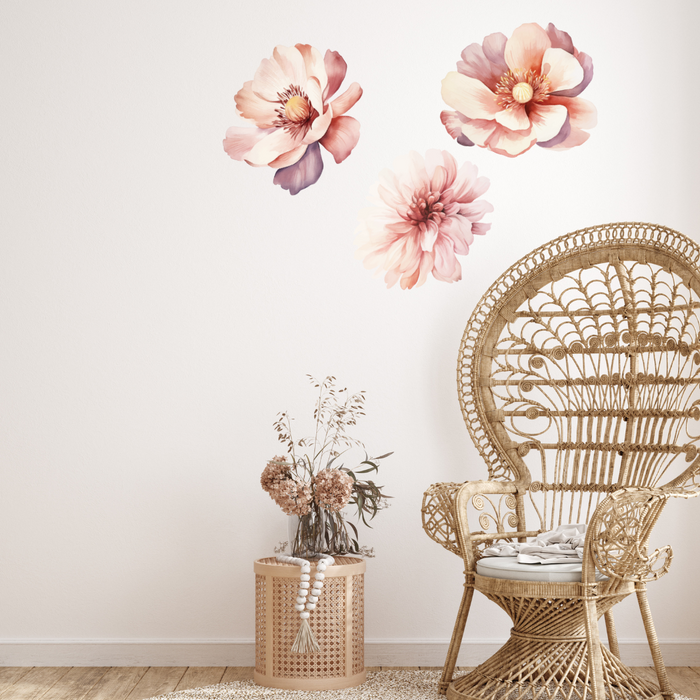 Large Blush Peony Wall Decals – Set of 3 (36cm x 32cm Each)
