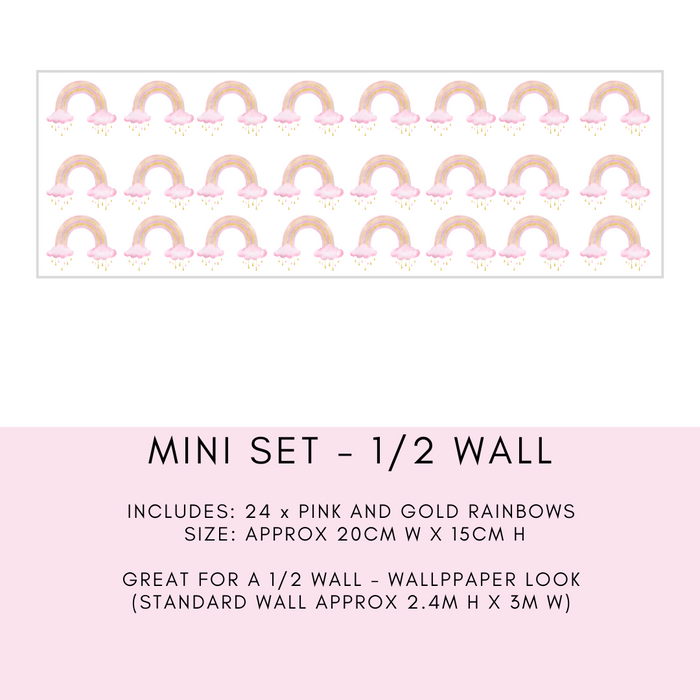 Charming mini rainbow decals measuring 20cm wide and 15cm high, perfect for adding a playful touch to any space