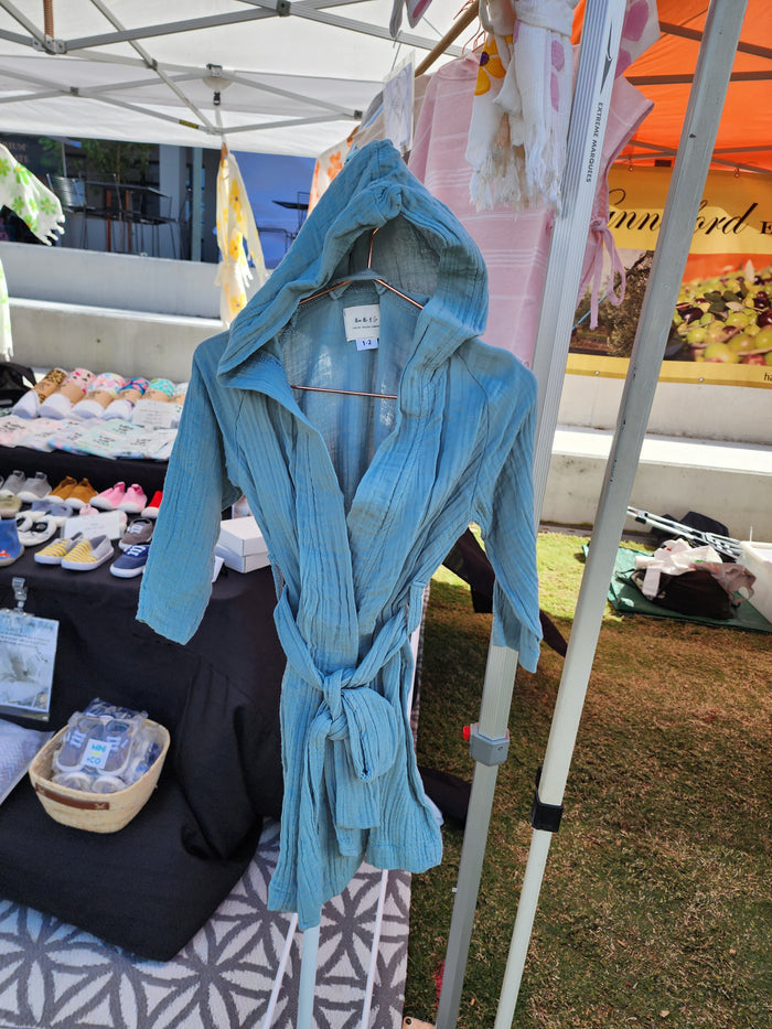 Sage kids robe made from organic Turkish cotton, soft, absorbent, and perfect for bath time.