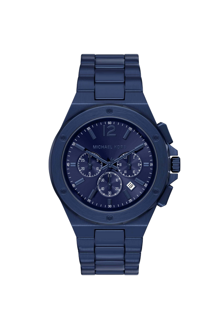 Michael Kors Oversized Lennox Quartz Blue Dial Chronograph Stainless Steel Men's Watch, MKO1235