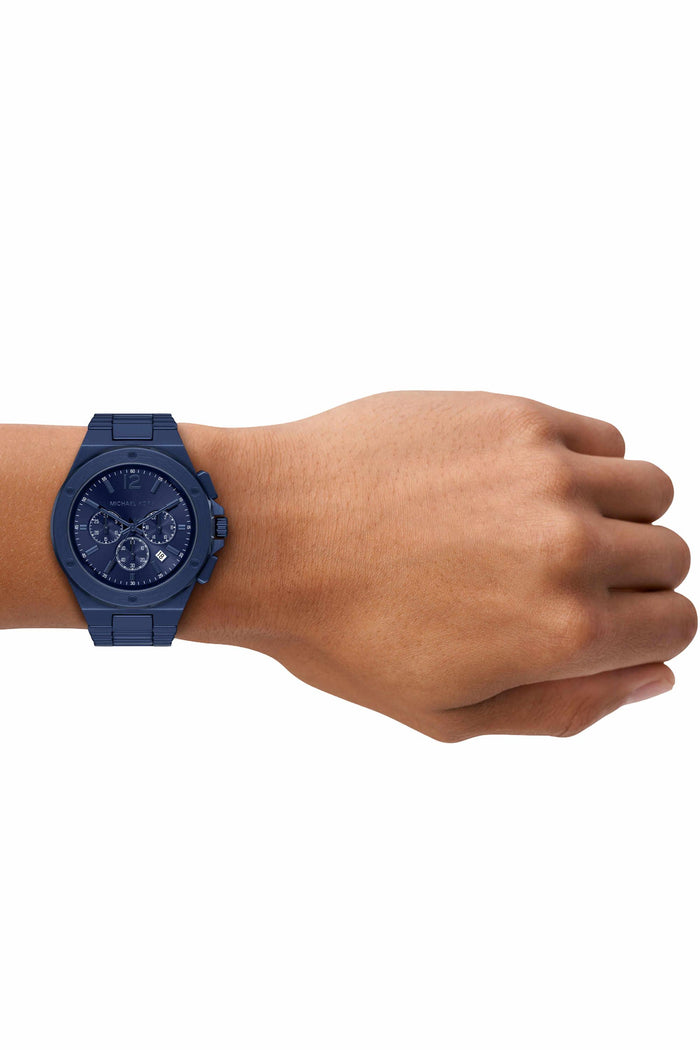 Michael Kors Oversized Lennox Quartz Blue Dial Chronograph Stainless Steel Men's Watch, MKO1235