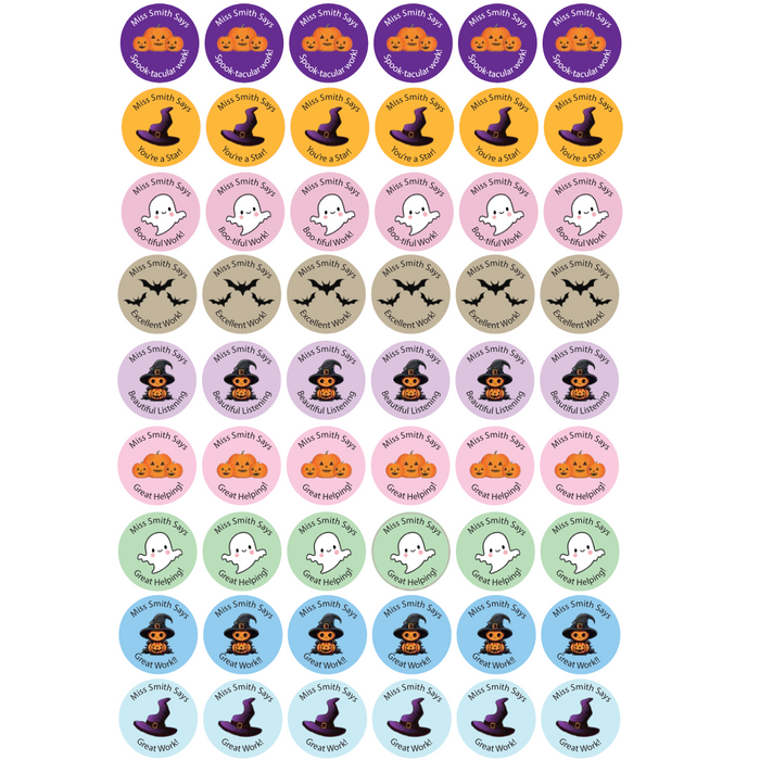 Personalised Halloween Teacher Stickers – 48 Pack