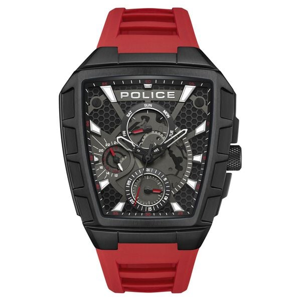 Police Tough Gear KL Rahul Edition Multifunction Watch with Red Silicone Strap Men's Watch, PEWGQ0056803