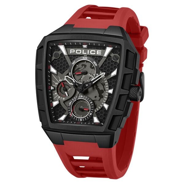 Police Tough Gear KL Rahul Edition Multifunction Watch with Red Silicone Strap Men's Watch, PEWGQ0056803
