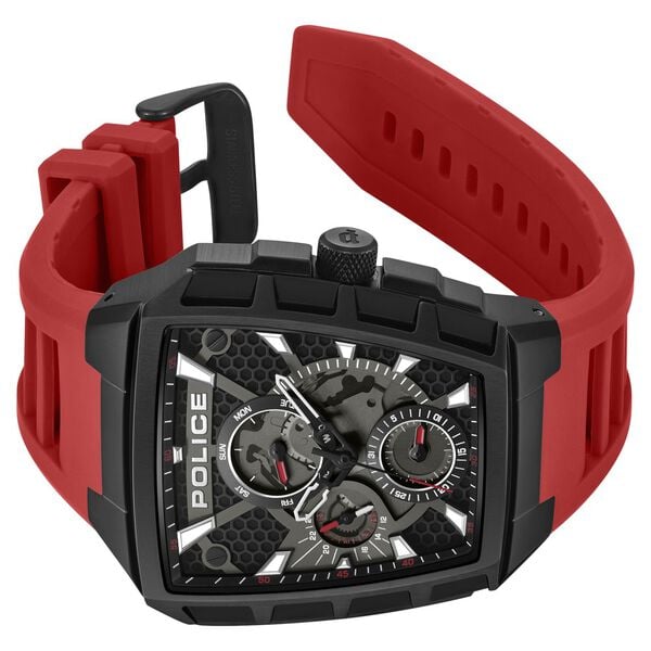 Police Tough Gear KL Rahul Edition Multifunction Watch with Red Silicone Strap Men's Watch, PEWGQ0056803