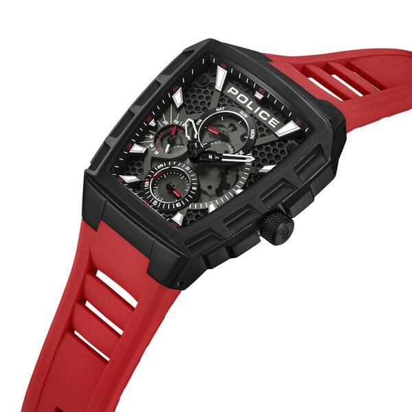 Police Tough Gear KL Rahul Edition Multifunction Watch with Red Silicone Strap Men's Watch, PEWGQ0056803
