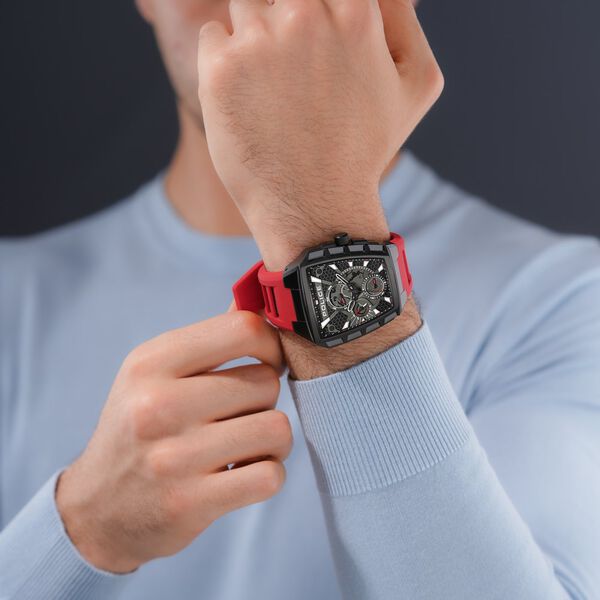 Police Tough Gear KL Rahul Edition Multifunction Watch with Red Silicone Strap Men's Watch, PEWGQ0056803