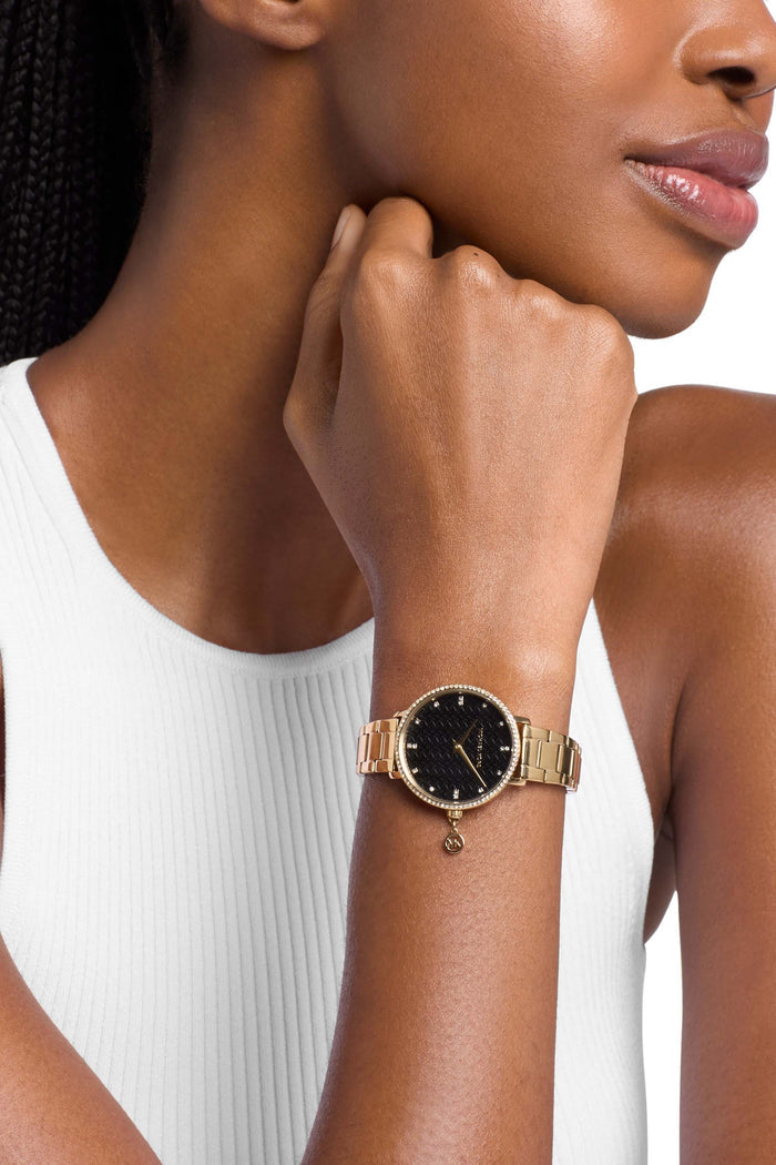 Michael Kors Quartz Black Dial Analog Stainless Steel Women's Watch, MK7616