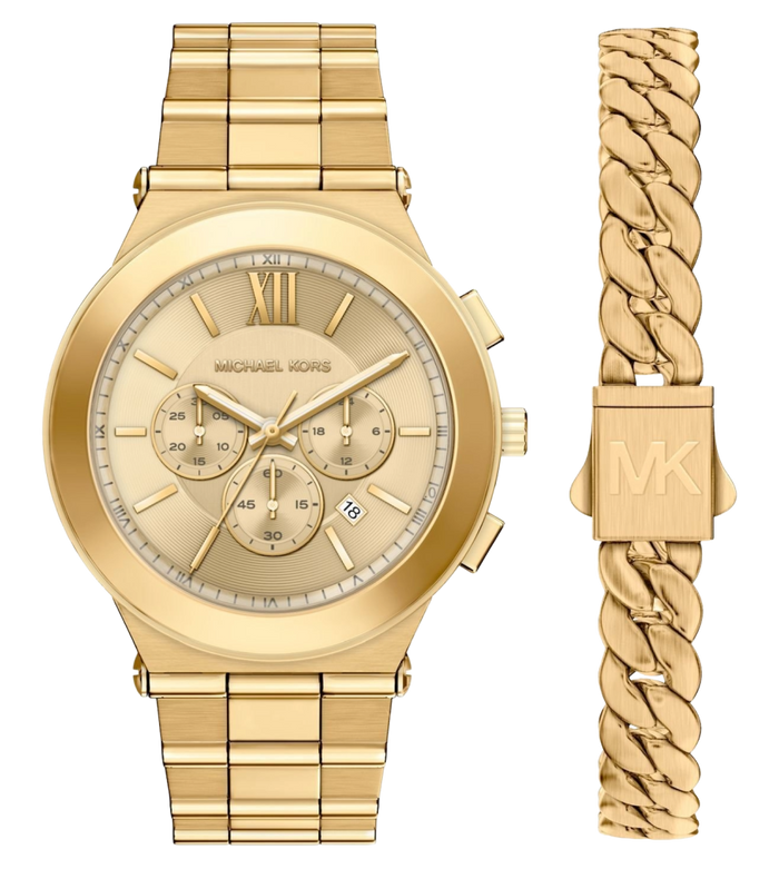 Michael Kors Quartz Gold Dial Chronograph Stainless Steel Men's Watch, MK9270SET