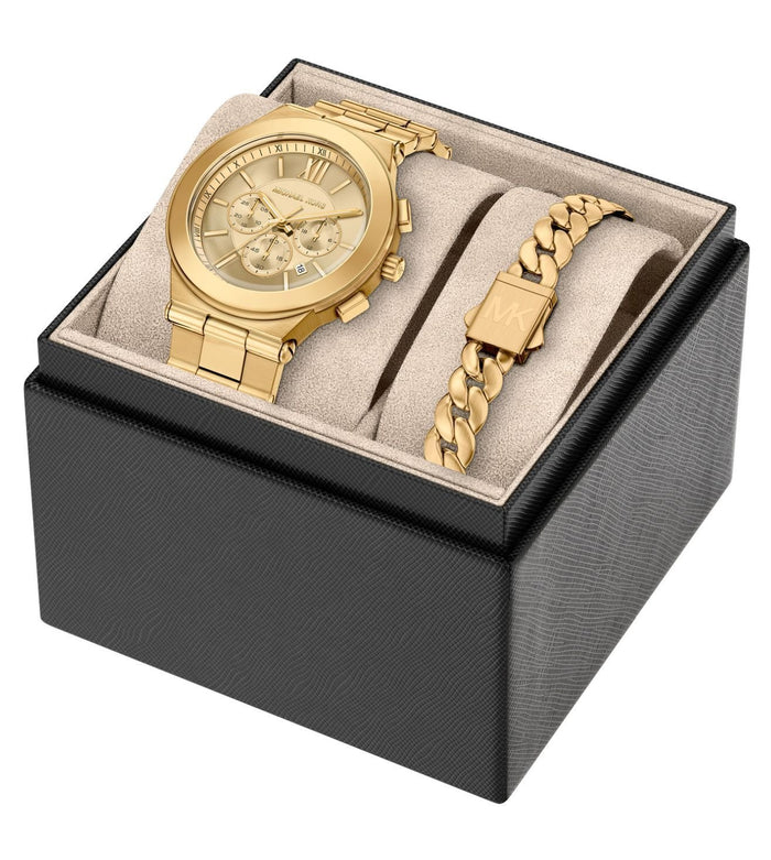 Michael Kors Quartz Gold Dial Chronograph Stainless Steel Men's Watch, MK9270SET