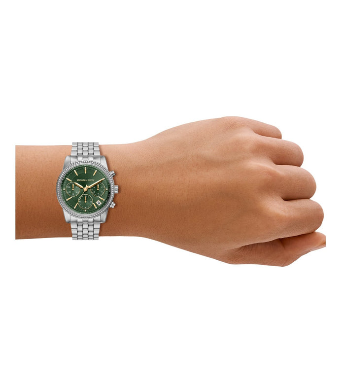 Michael Kors Quartz Green Dial Chronograph Stainless Steel Women's Watch, MK7583