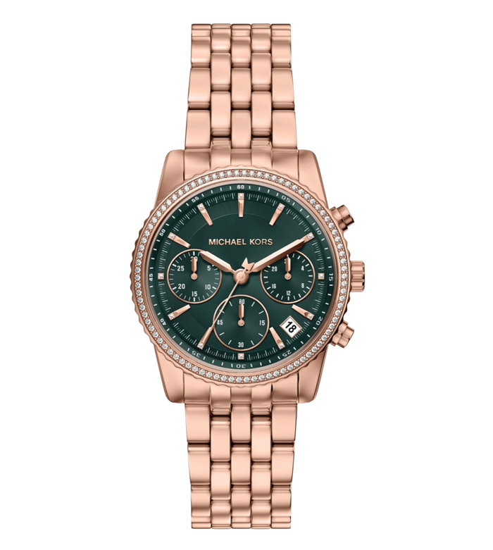 Michael Kors Quartz Green Dial Chronograph Stainless Steel Women's Watch, MK7600