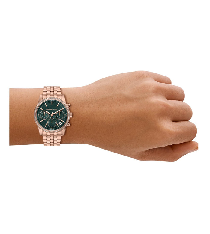 Michael Kors Quartz Green Dial Chronograph Stainless Steel Women's Watch, MK7600