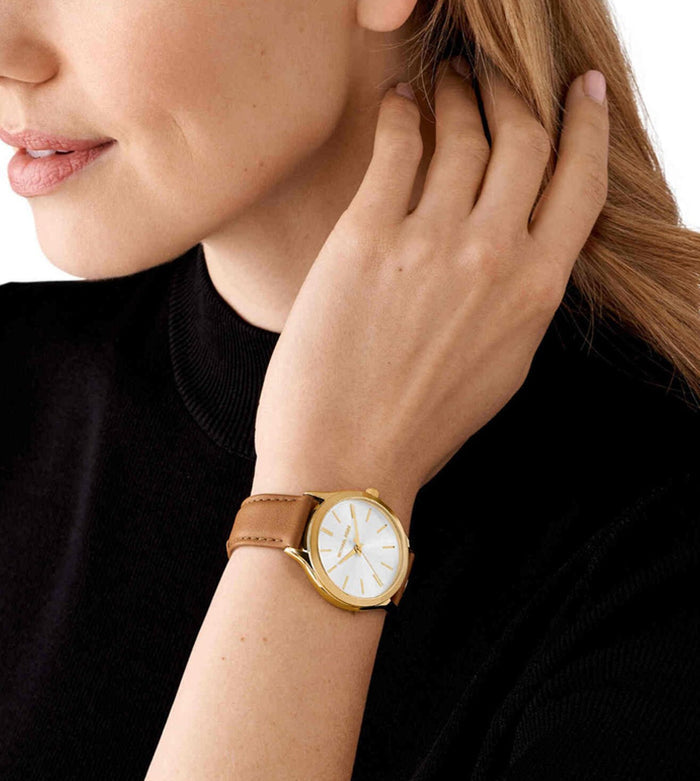 Michael Kors Quartz White Dial Analog Leather Women's Watch, MK7543