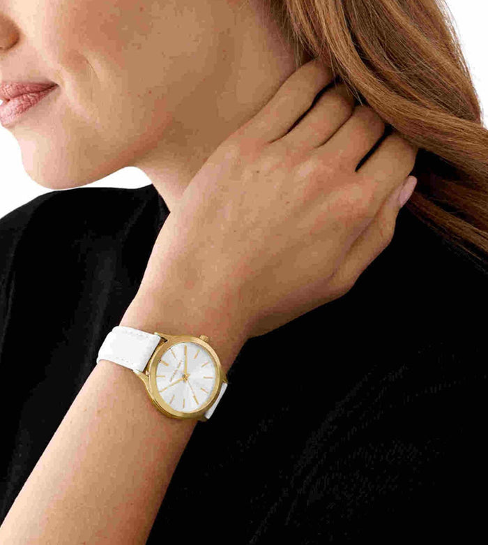 Michael Kors Quartz White Dial Analog Leather Women's Watch, MK7544