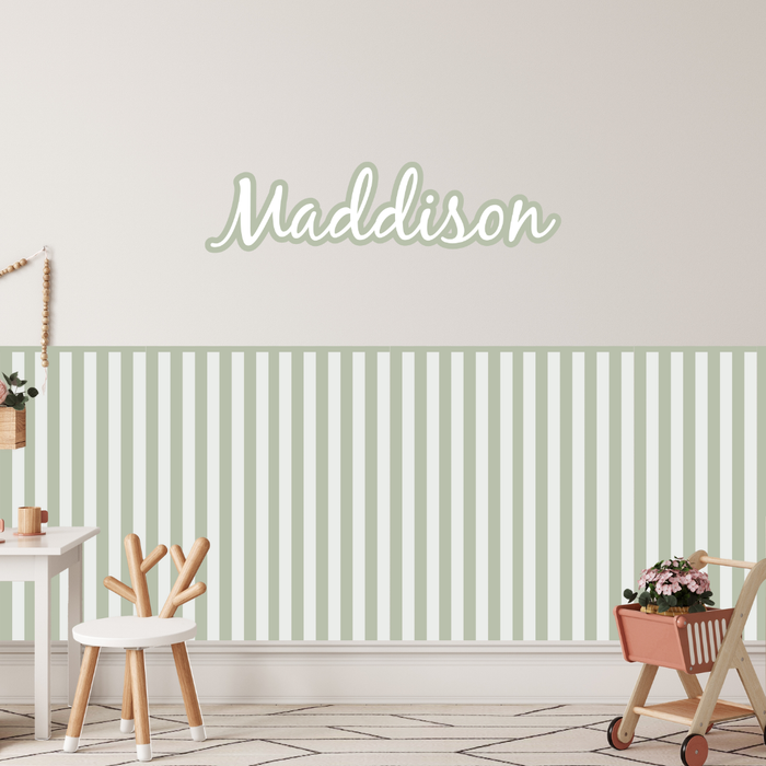 Sage and Bone Stripes Half Wall Panel Decals