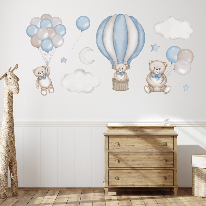 Teddies with Balloons Fabric Wall Decals
