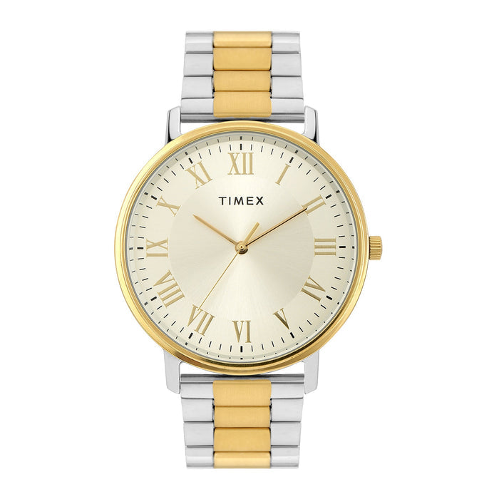 Timex Champagne Round Dial Analog Men's Watch, TW0TG8025