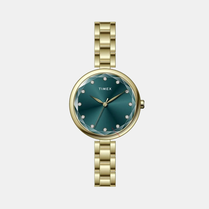 Timex Fashion Quartz Green Dial Analog Brass Women's Watch, TWEL21701