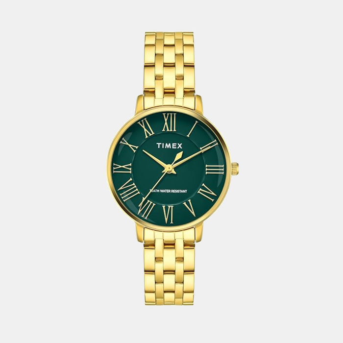 Timex Fashion Quartz Green Dial Analog Stainless Steel Women's Watch, TWEL19106