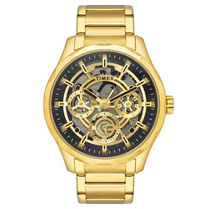 Timex Gold Black Round Dial Analog Men's Watch, TW0TG7628