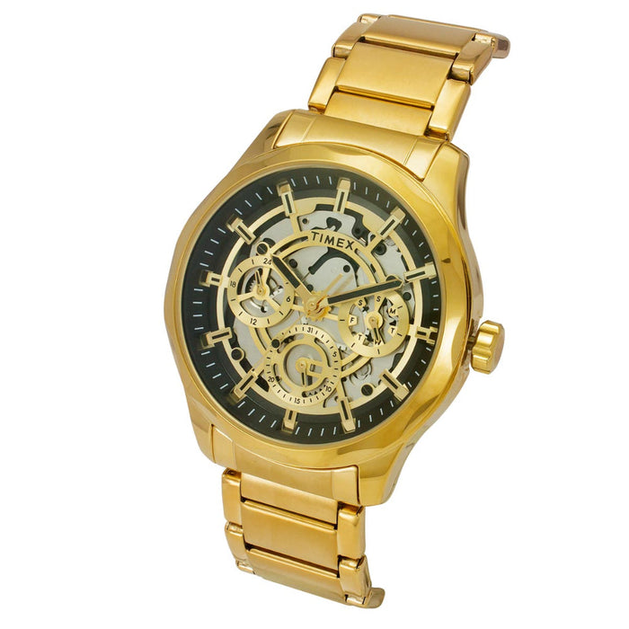 Timex Gold Black Round Dial Analog Men's Watch, TW0TG7628