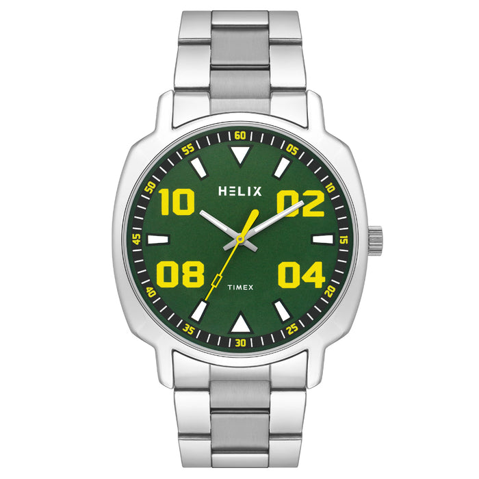 Timex Helix Green Square Dial Quartz Analog Men's Watch, TW057HG01