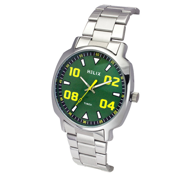 Timex Helix Green Square Dial Quartz Analog Men's Watch, TW057HG01
