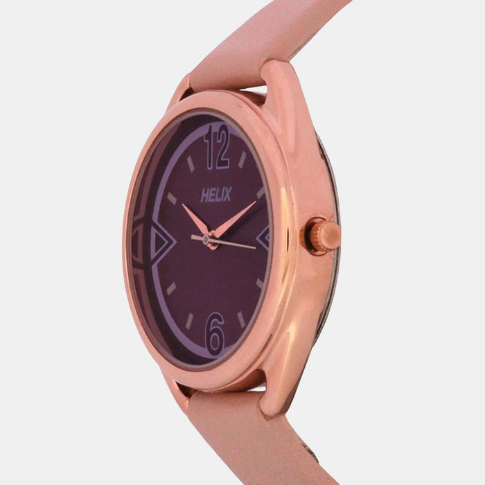 Timex Helix Quartz Purple Dial Analog Leather Women's Watch, TW043HL08