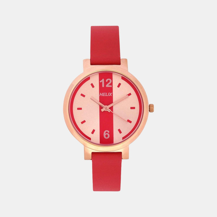 Timex Helix Quartz Red Dial Analog Leather Women's Watch, TW041HL09