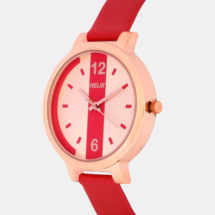 Timex Helix Quartz Red Dial Analog Leather Women's Watch, TW041HL09