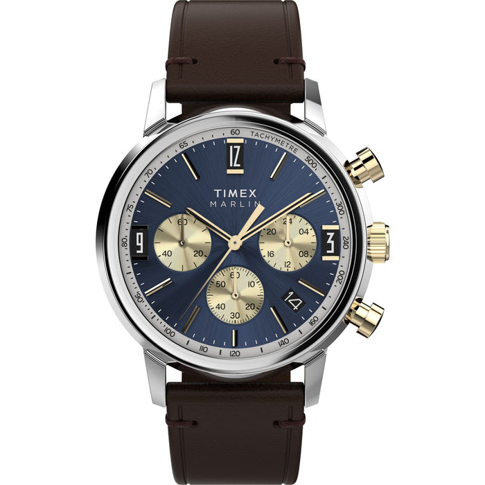 Timex Marlin Chronograph Tachymeter 40mm Leather Strap Men's Watch, TW2W60400UJ