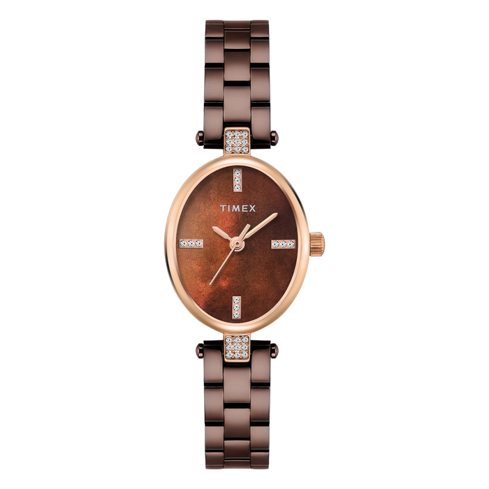 Timex Oval 23mm Brown Dial Analog Women's Watch, TWEL27202