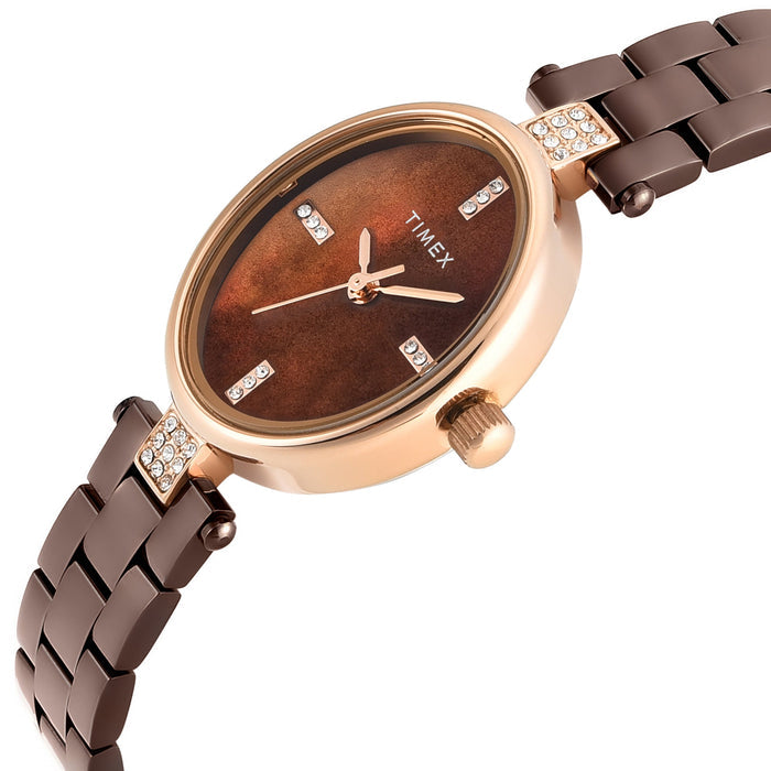 Timex Oval 23mm Brown Dial Analog Women's Watch, TWEL27202