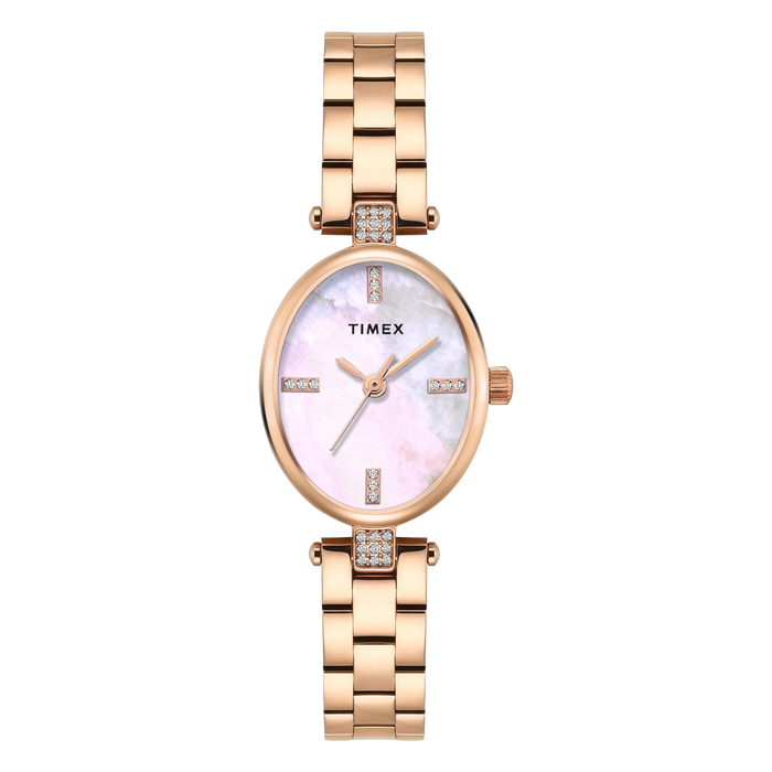 Timex Oval 23mm White Dial Analog Women's Watch, TWEL27200
