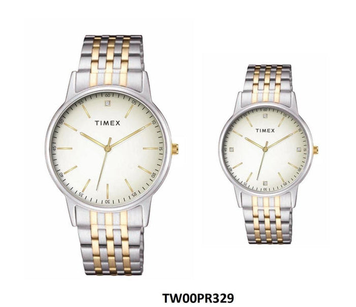 Timex Pairs Beige Round Dial Analog Couples Watch, TW00PR329