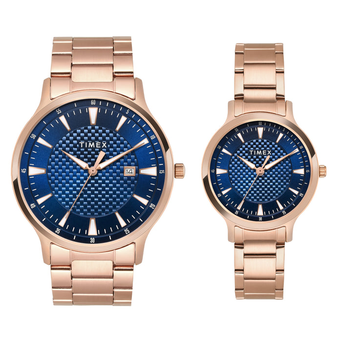 Timex Pairs Blue Round Dial Analog Couples Watch, TW00PR322