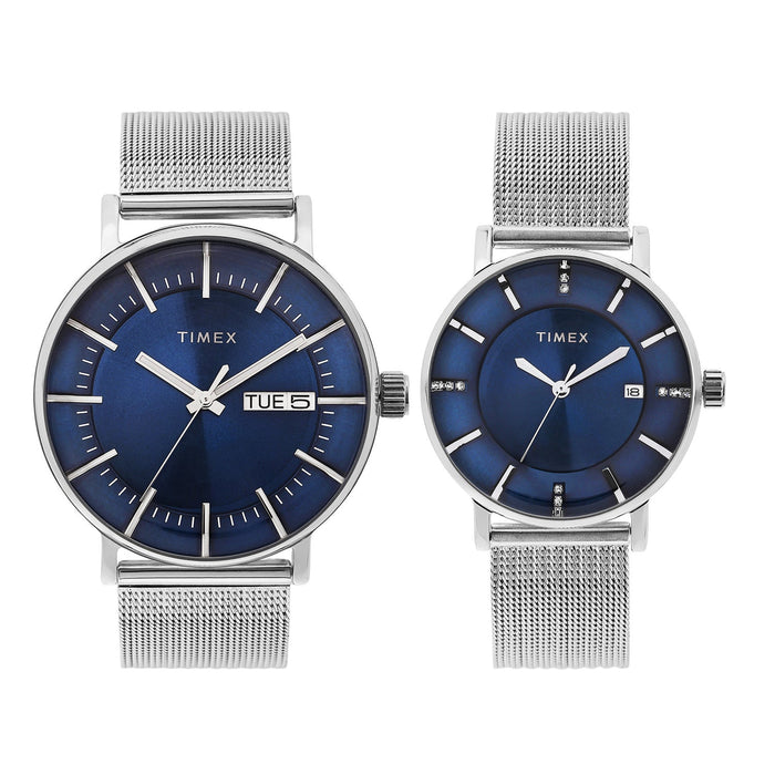 Timex Pairs Blue Round Dial Analog Couples Watch, TW00PR323