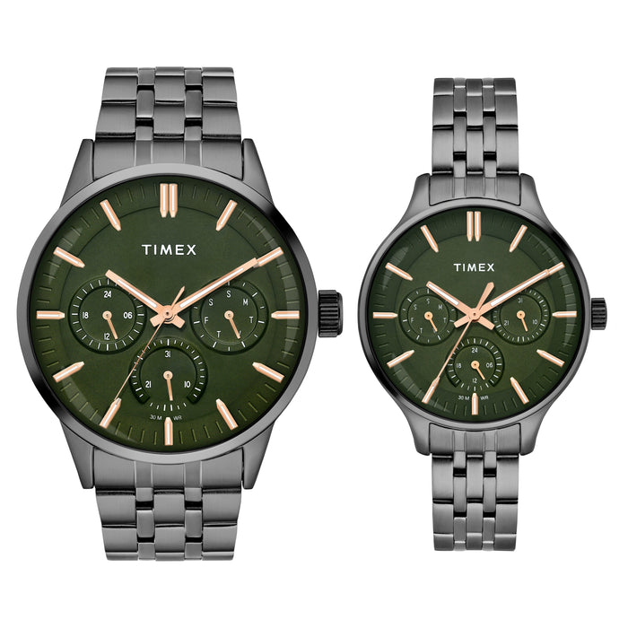 Timex Pairs Green Round Dial Analog Couples Watch, TW00PR318