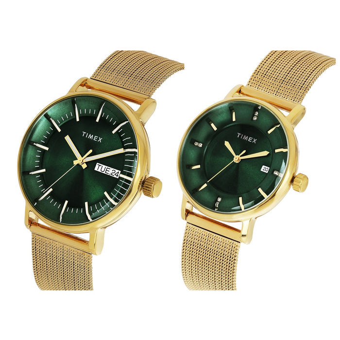 Timex Pairs Green Round Dial Analog Couples Watch, TW00PR324