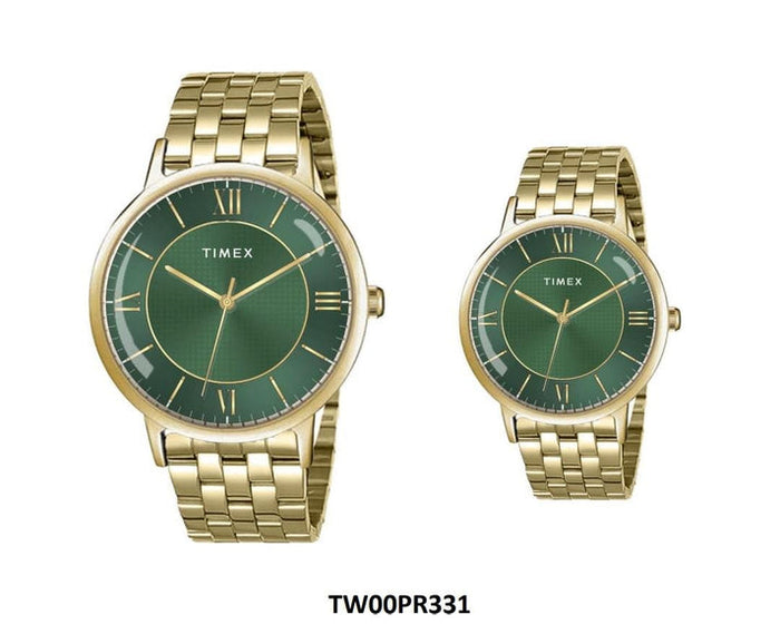 Timex Pairs Green Round Dial Analog Couples Watch, TW00PR331