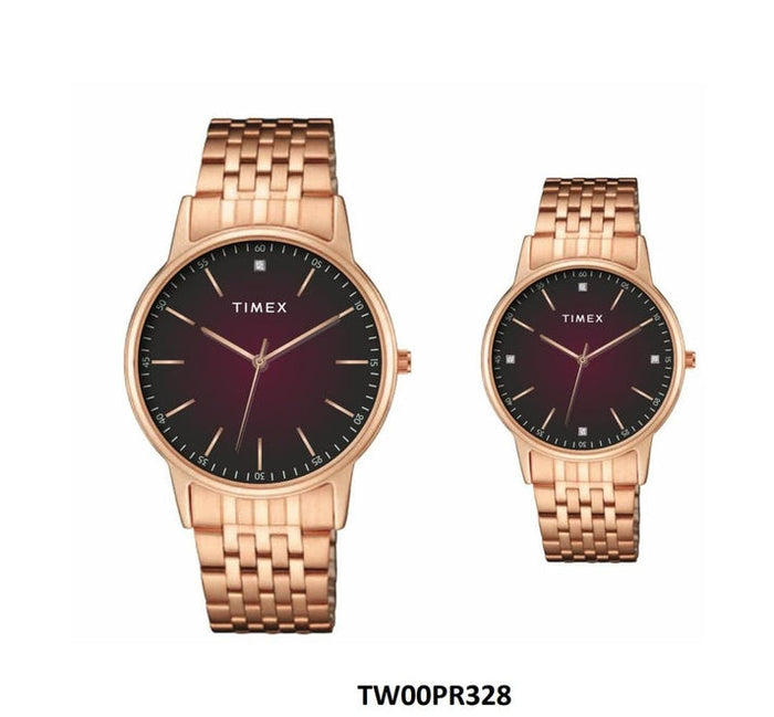 Timex Pairs Maroon Round Dial Analog Couples Watch, TW00PR328