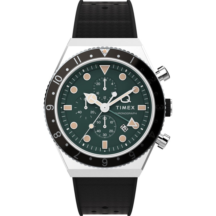 Timex Q-Timex 3-Time Zone Chronograph 40mm Synthetic Rubber Strap Men's Watch, TW2V70200UJ