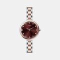 Timex Quartz Maroon Dial Analog Stainless Steel Women's Watch, TWEL21702